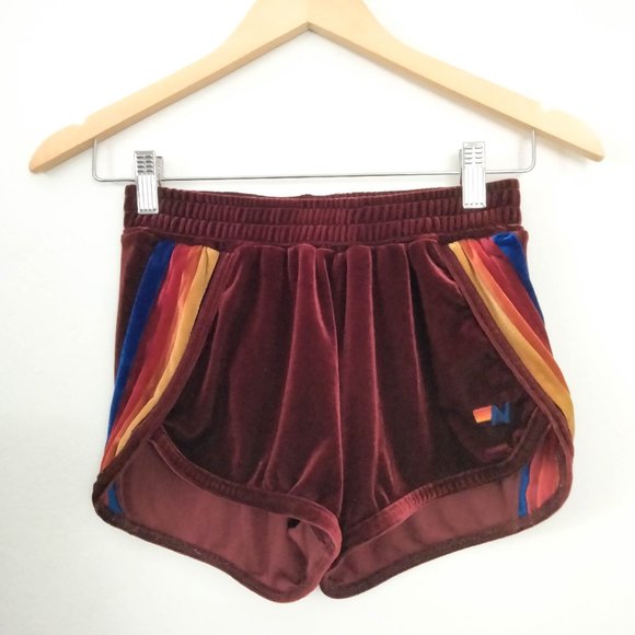 Aviator Nation Pants - Aviator Nation Red Velour Velvet 5 Stripe Shorts XS